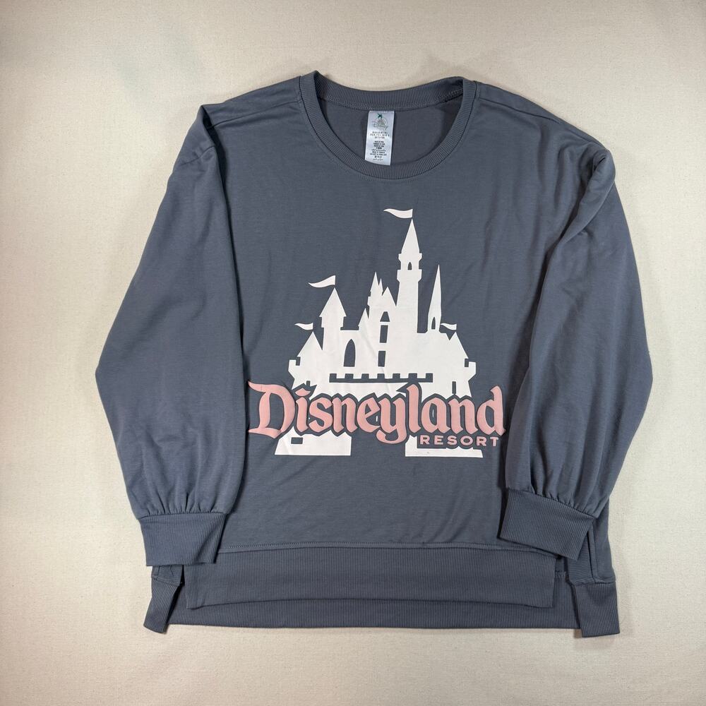 Disneyland Resort Castle Womens Large Slate Gray Pink Pullover Long Sleeve Shirt